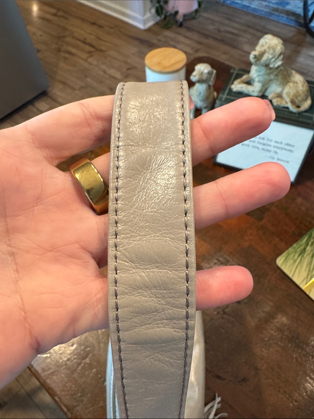 HOBO Silver-Gray Leather Shoulder Bag with Tassel - Picture 4 of 14